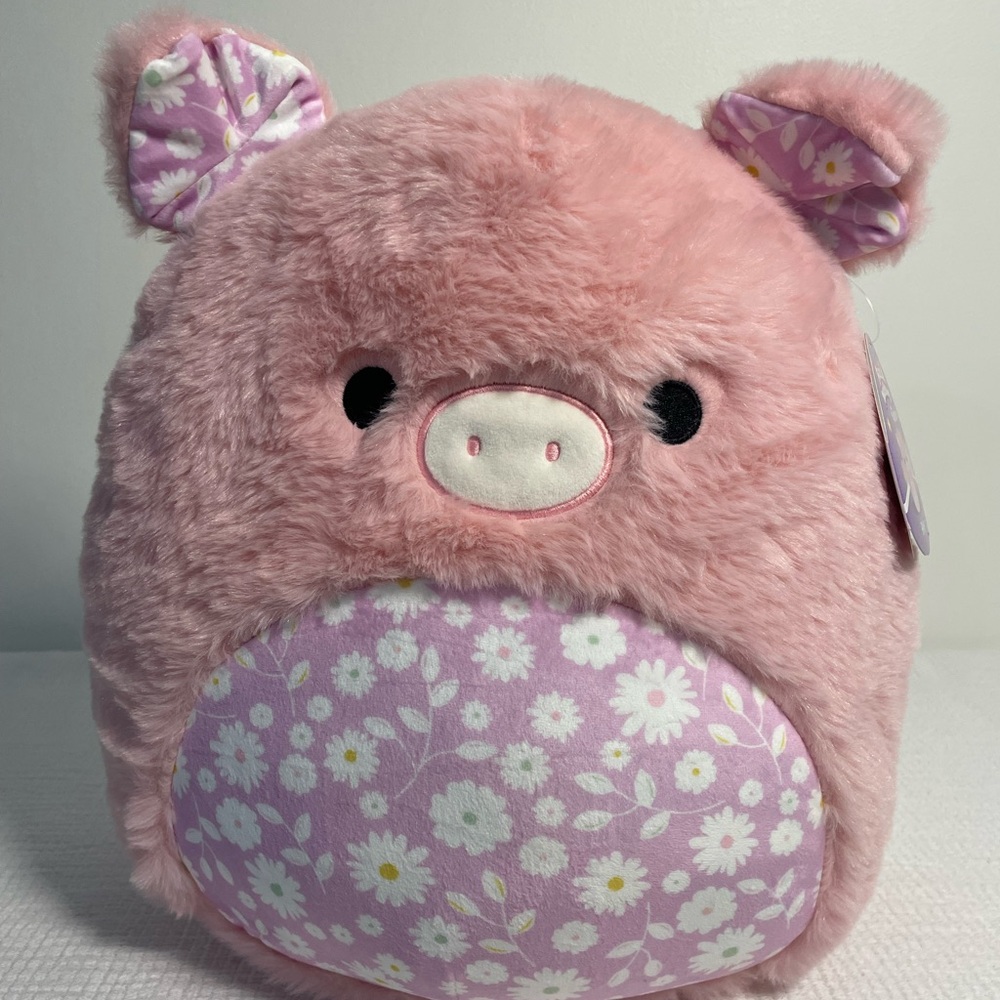 Squishmallows FuzzAMallow 12 Peter The Pink Pig with Floral Belly
